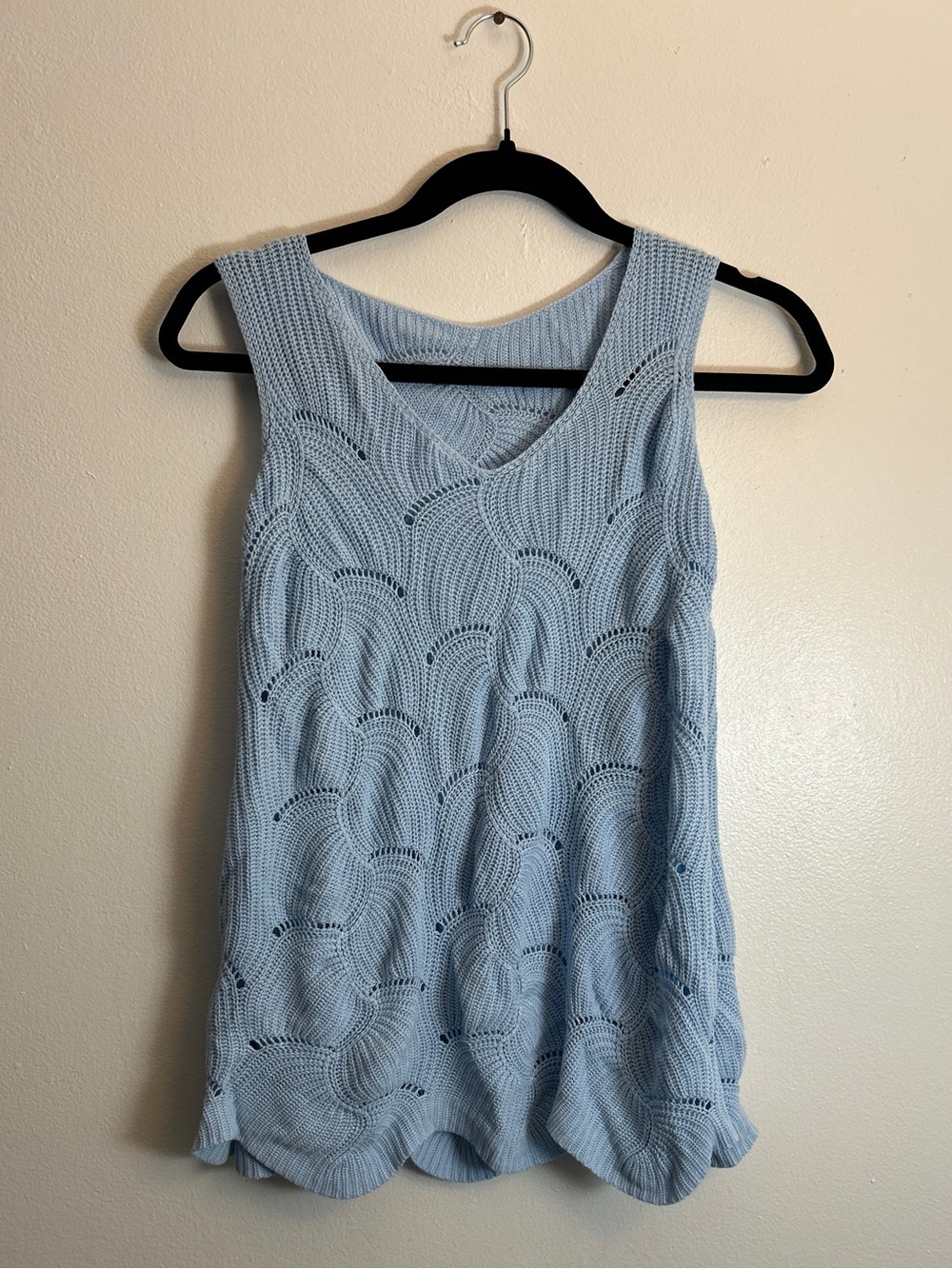 V-Neck Light Blue Tank Sweater Top XL Stretchy